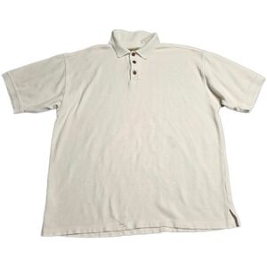 Original Island Sport Silk Ribbed Polo Shirt Men's Size L‎ Cream Short Sleeve